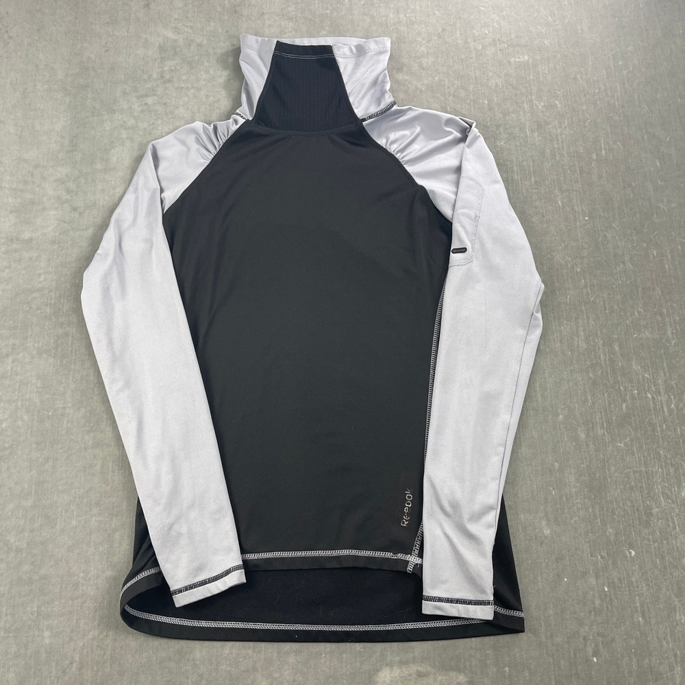 Reebok Women Small Black‎ Gray Mock Neck Activewear Top Fleece Lined